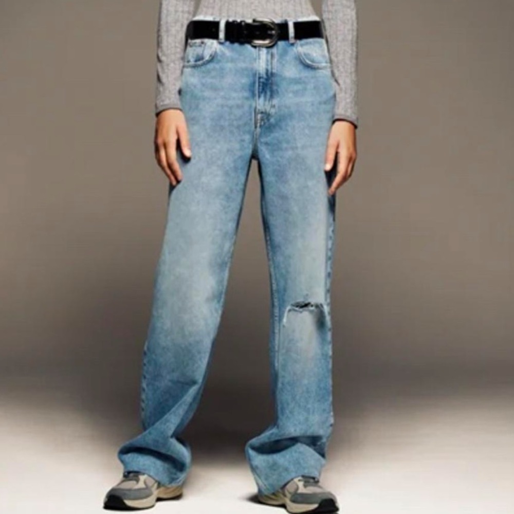 ZARA High-Rise Wide-Leg Jeans Vintage Wash Distressed Raw Hem Size 6 - Picture 11 of 11